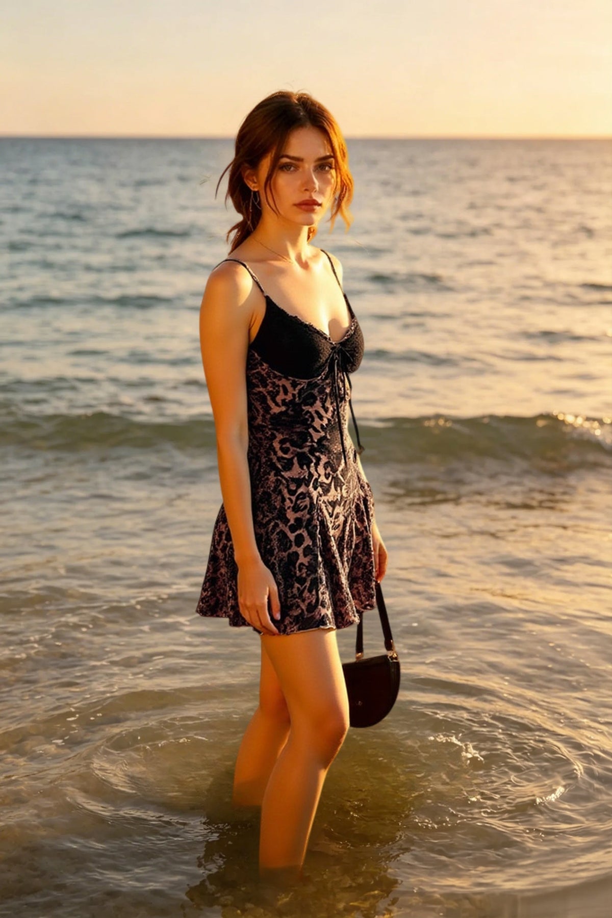 Lace Trim Tie Front Fit and Flare Mini Dress