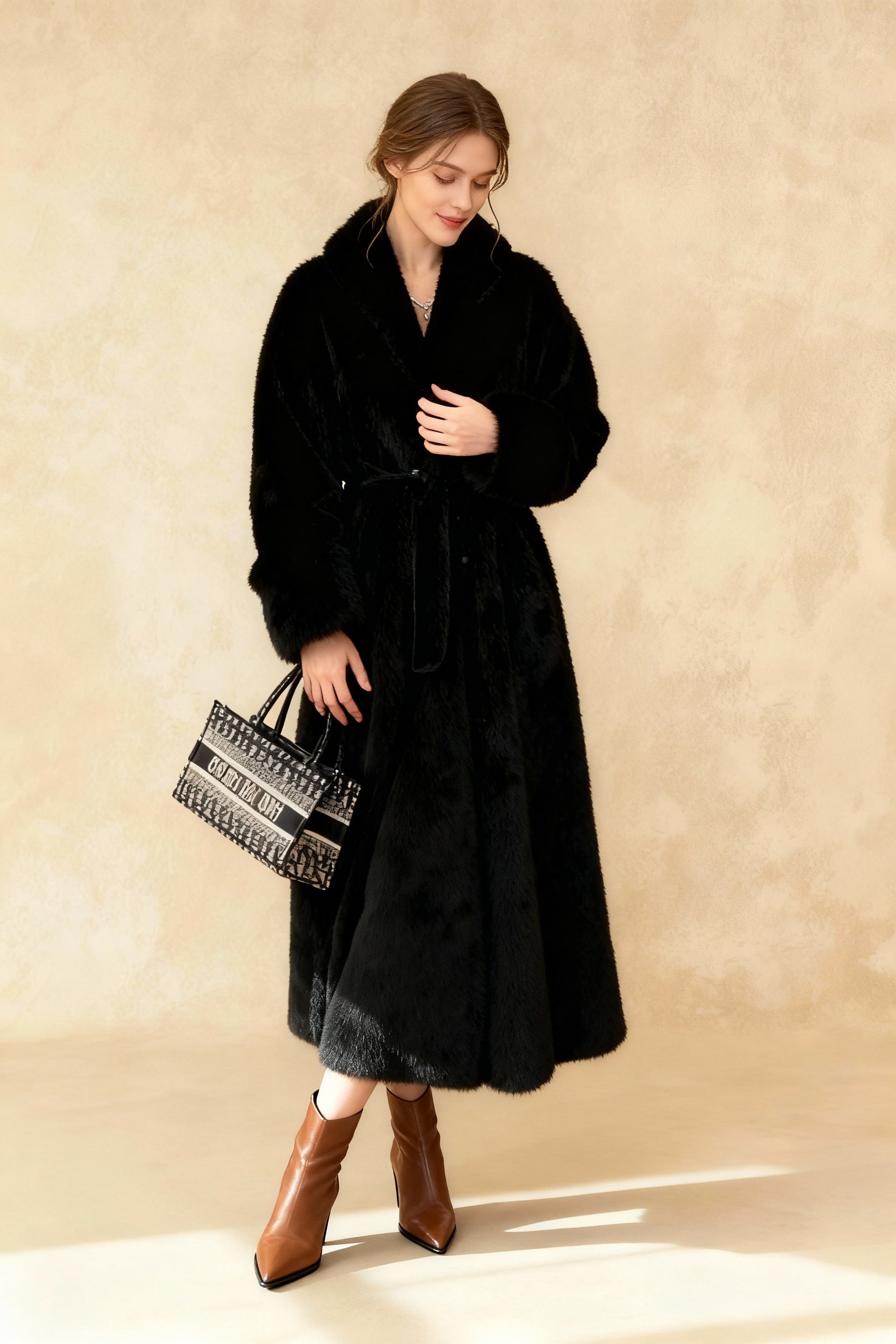 Faux Fur Lapel Plush Imitation Mink Overcoat - Fashionpara