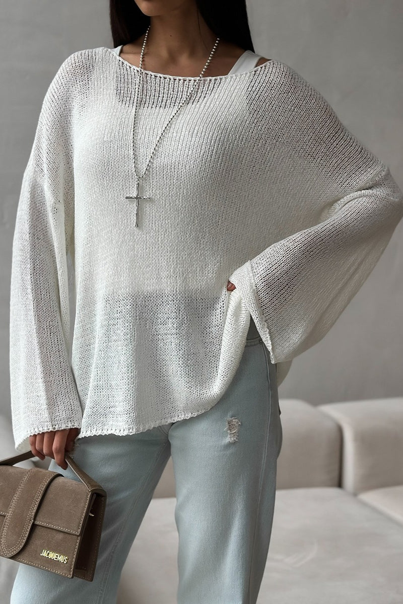Relaxed Open Knit Off Shoulder Sweater