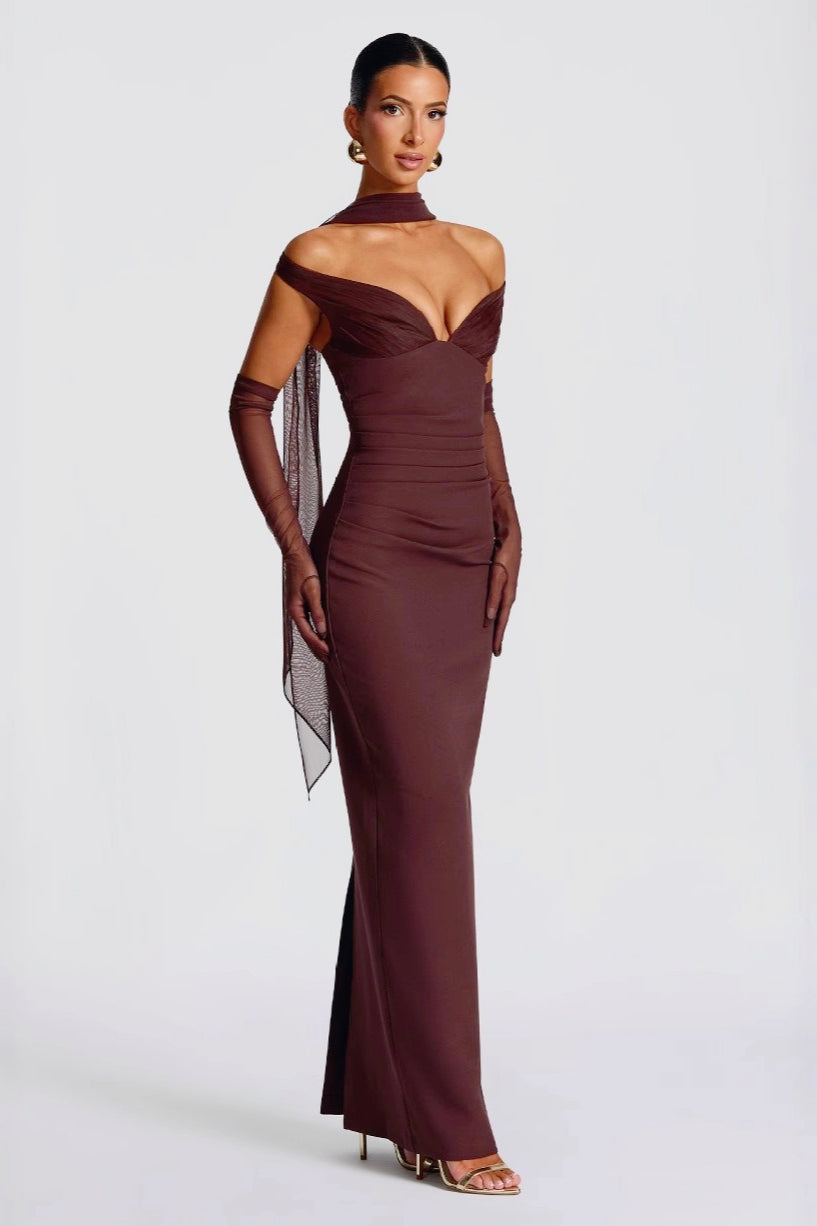 Draped Off-Shoulder Sweetheart Mermaid Maxi Gown 2