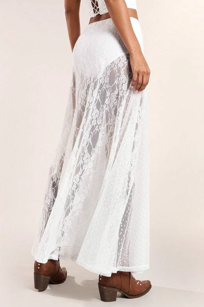 Lace Trim Low Waist Bodycon Maxi Skirt