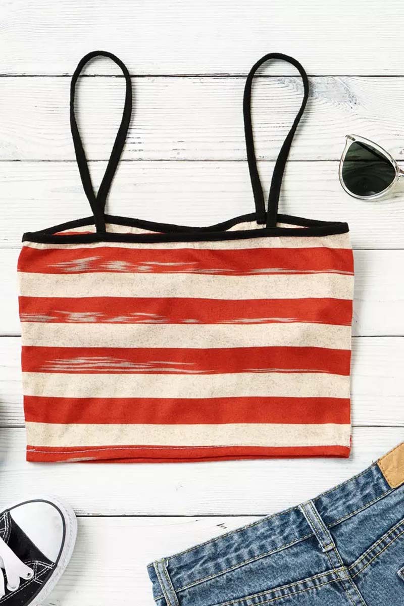 American Flag Star Striped Tassel Crop Top Fashionpara