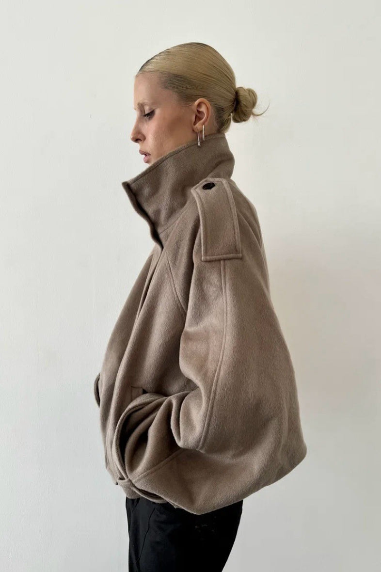 Elegant Wool Blend Stand Collar Coat - Fashionpara