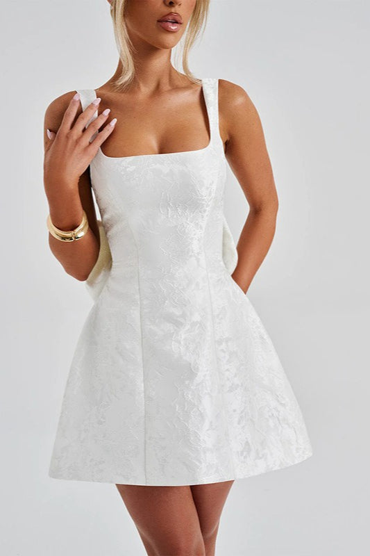 Square Neck Bow Fit and Flare Mini Dress - View 3