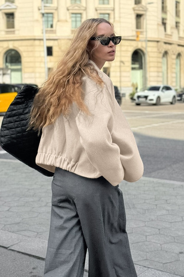 Khaki V Neck Asymmetric Wool Blend Coat - Fashionpara