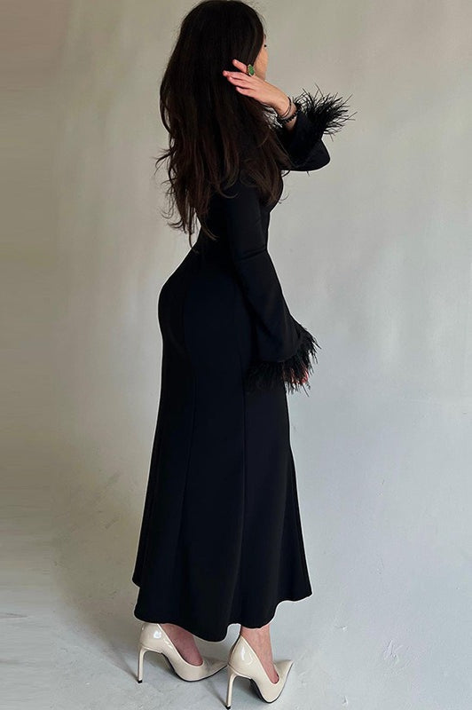 Feather Trim Bodycon Maxi Sweater Dress - View 3