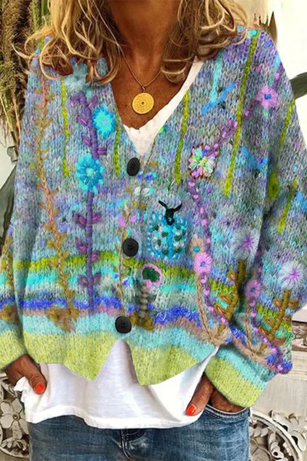 Women's cardigan 3D fashion rainbow print fashion casual sweater cape coat - Fashionpara