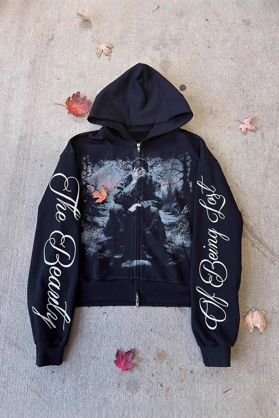 Photo Letter Graphic Zip Front Hoodie