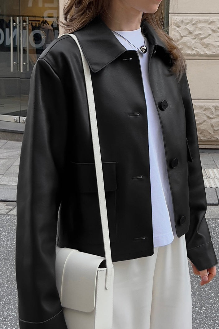 Cropped Moto Style Leather Jacket