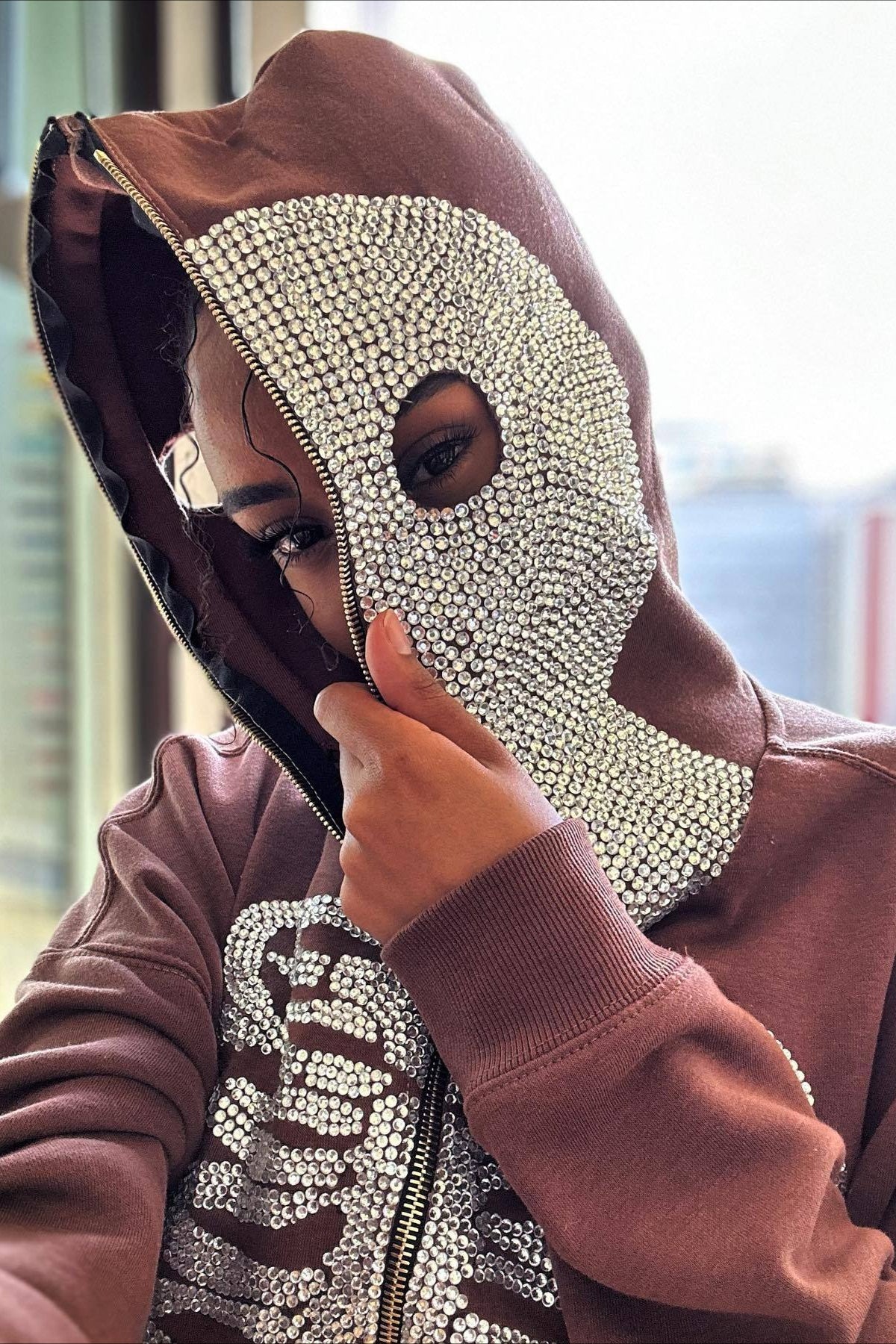 Rhinestone Skull Full Zip Hoodie