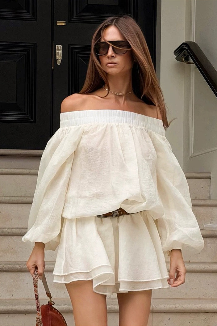 Organza Off Shoulder Balloon Sleeve Mini Dress 2