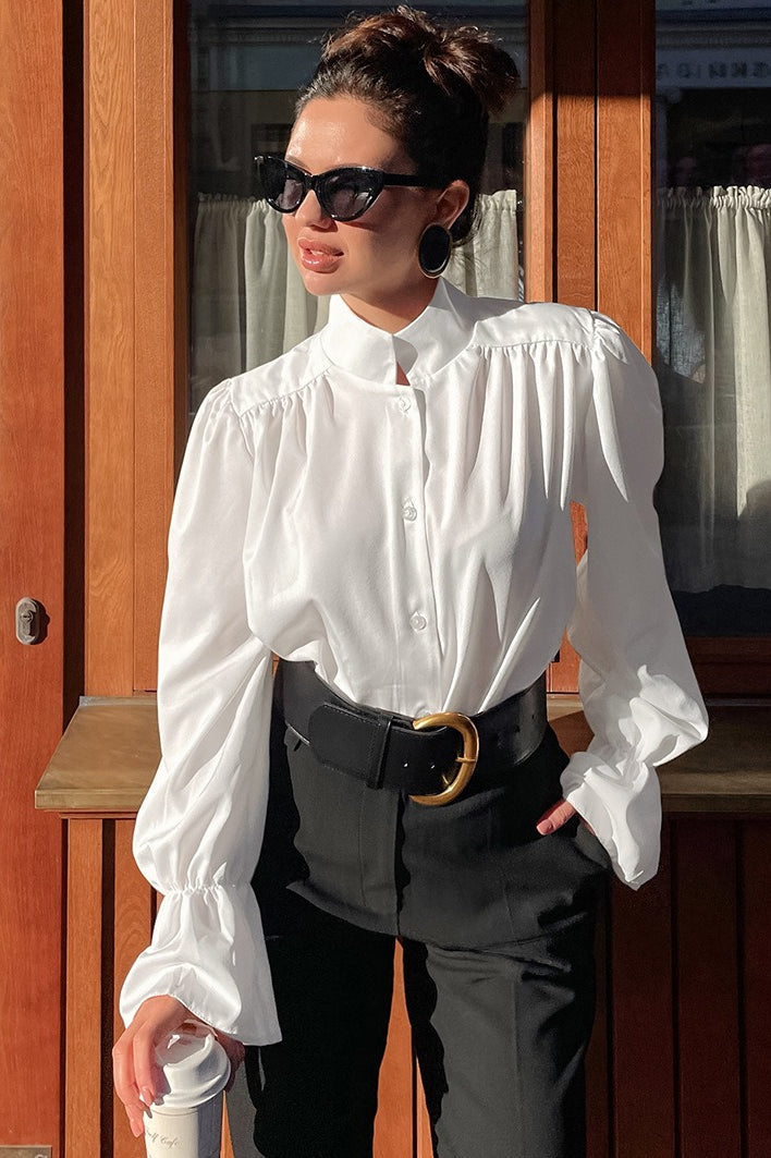 Mandarin Collar Puff Sleeve Blouse