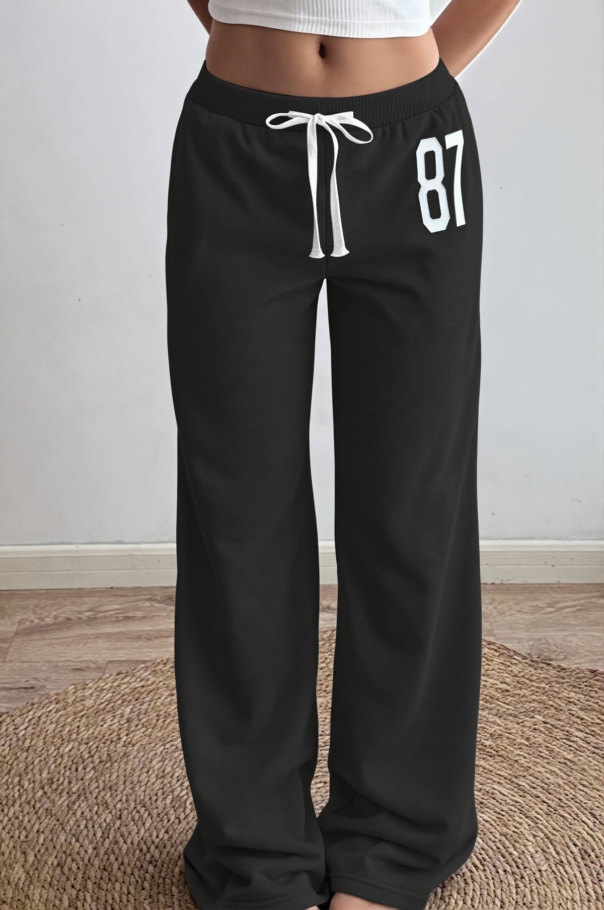 Number Print Drawstring Fitted Pants