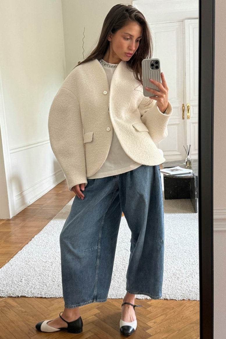 Boucle Collarless Single Breasted Jacket 2