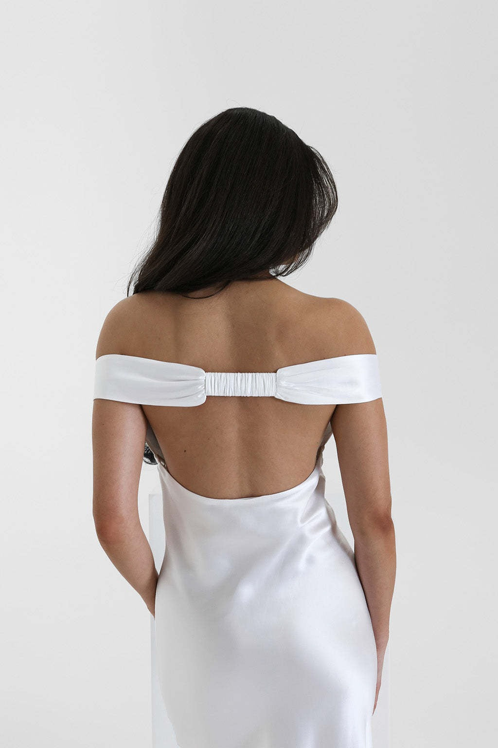 Vintage Satin Mermaid Off Shoulder Maxi Dress