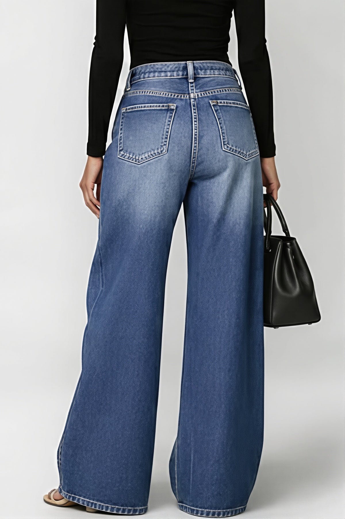 High Waist Eyelet Loose Wide Leg Jeans