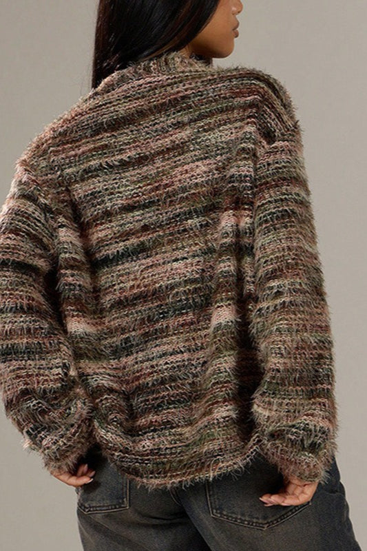 Colorful V Neck Striped Knit Sweater