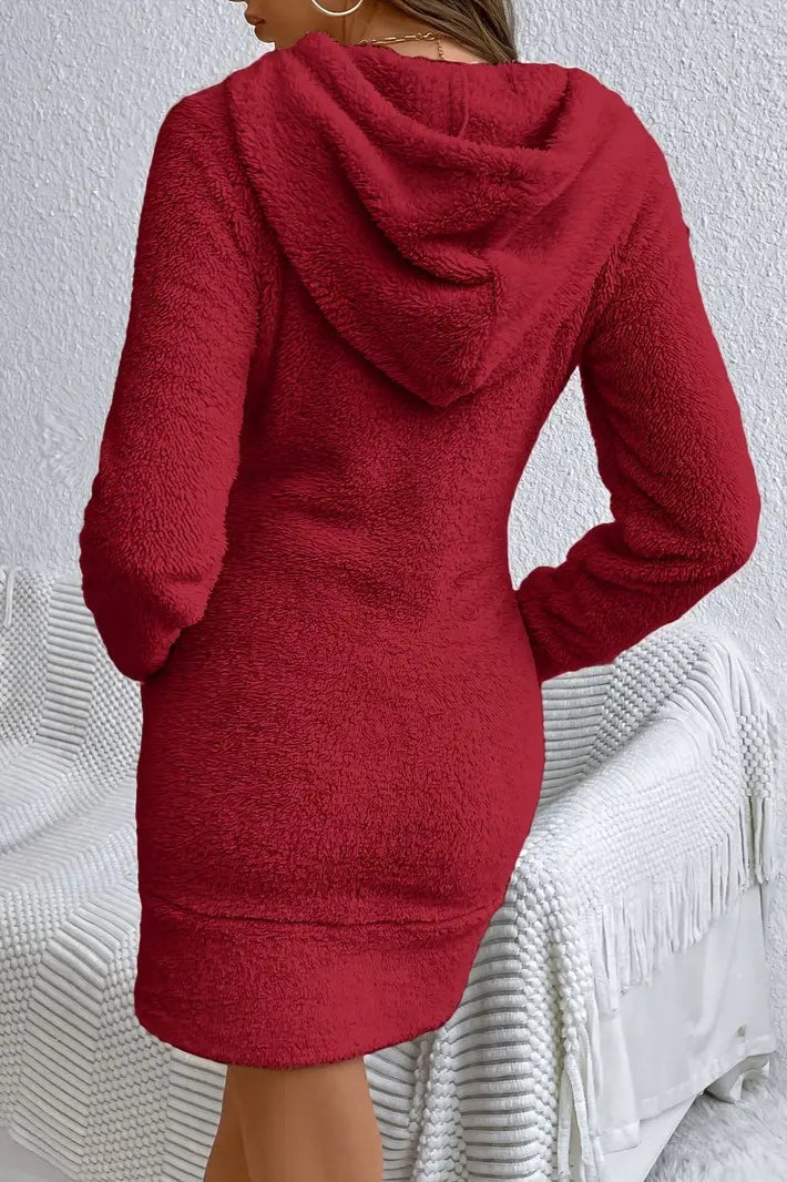 Teddy Fleece Hooded Long Sleeve Bodycon Mini Dress 16