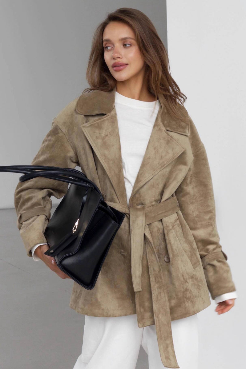 Vintage Suede Tie Waist Jacket for Timeless Style and Comfort