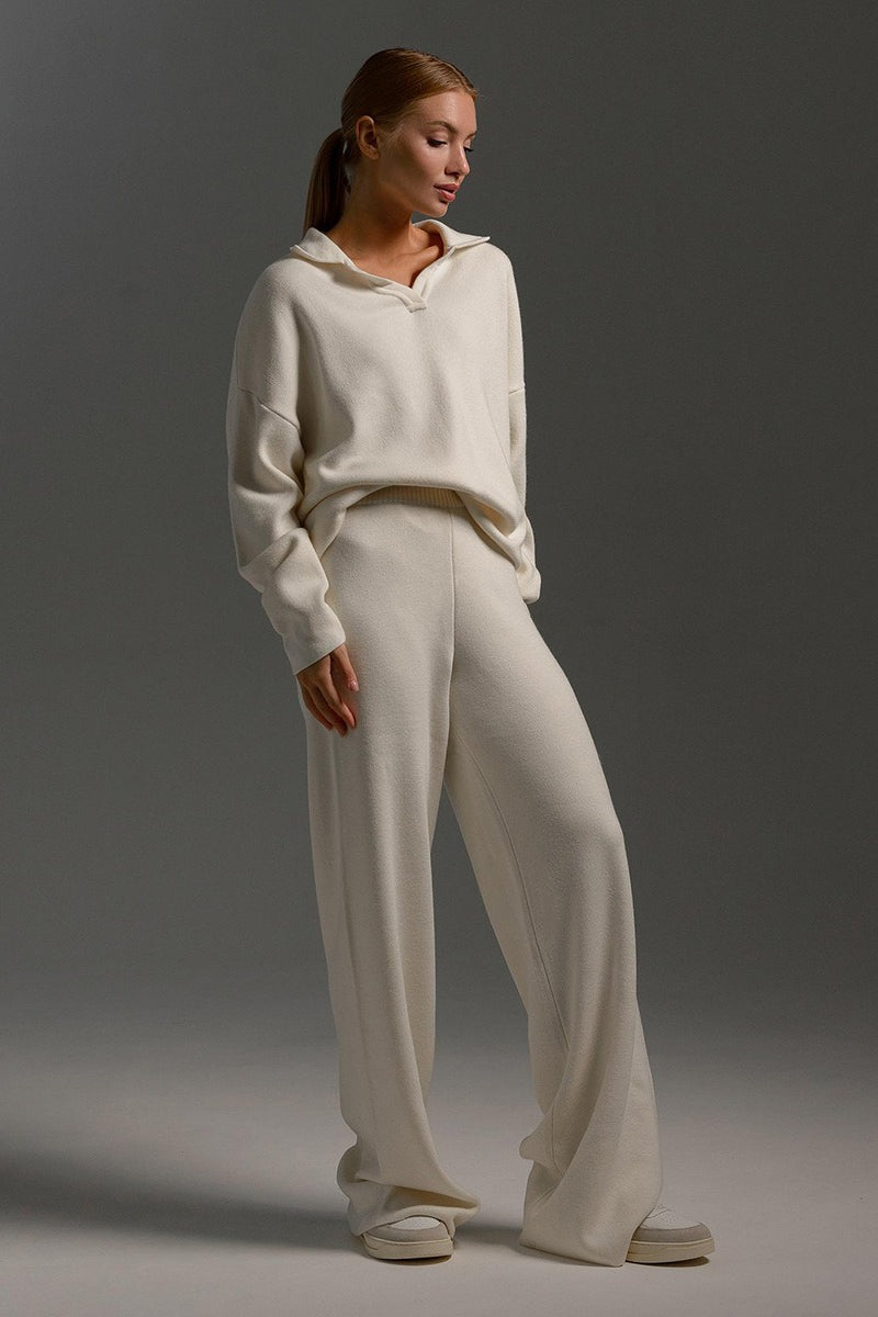 Polo Collar Knit Casual Two Piece Set