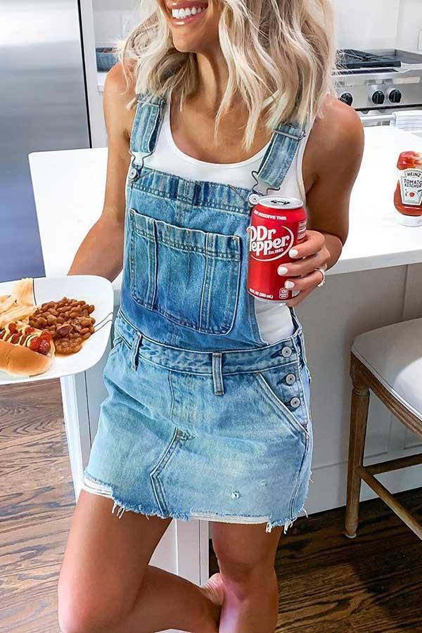 Adjustable Buckle Denim Overall Dress Fashionpara