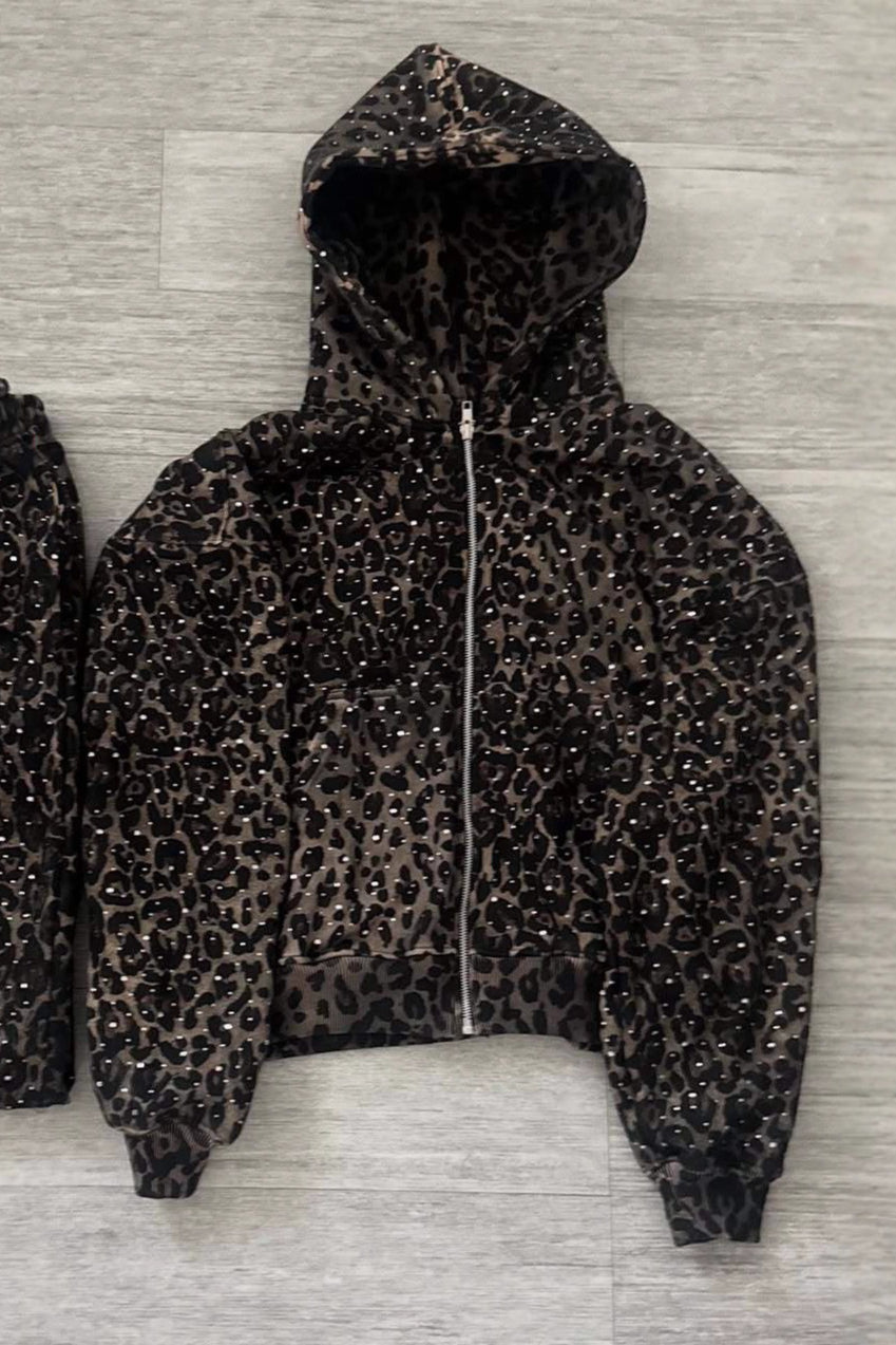 Leopard Print Zip-Up Hoodie