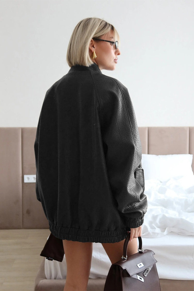 Vintage Stand Collar PU Leather Jacket