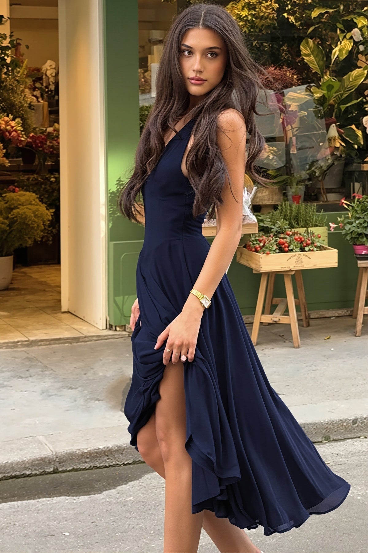 Chiffon Deep V-Neck High Low A-Line Dress 4