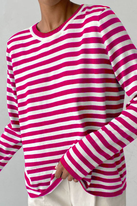 Casual Drop Shoulder Contrast Stripe Knit Sweater 13