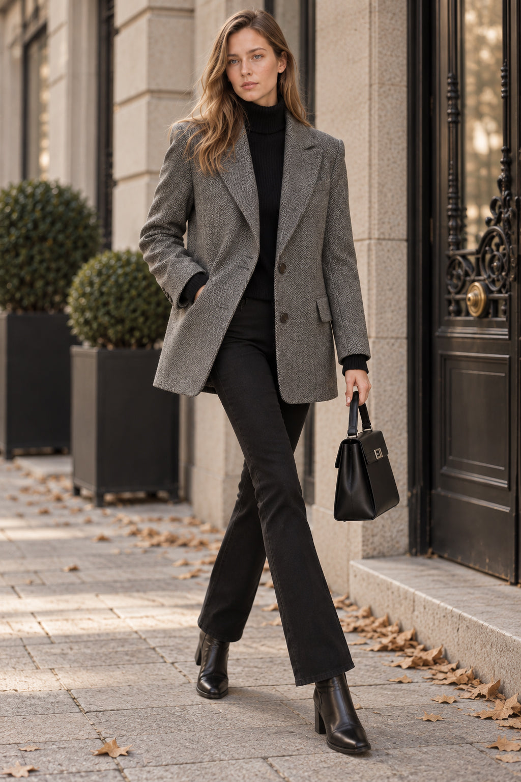 Wool Blend Solid Color Blazer 3