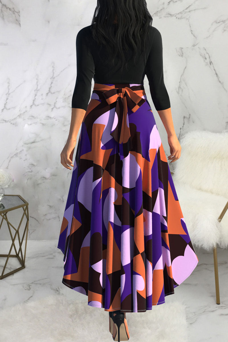 Casual Print Patchwork O Neck Straight Dresses Fashionpara