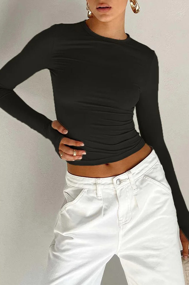 Long Sleeve Slim Fit Crop Top - Fashionpara