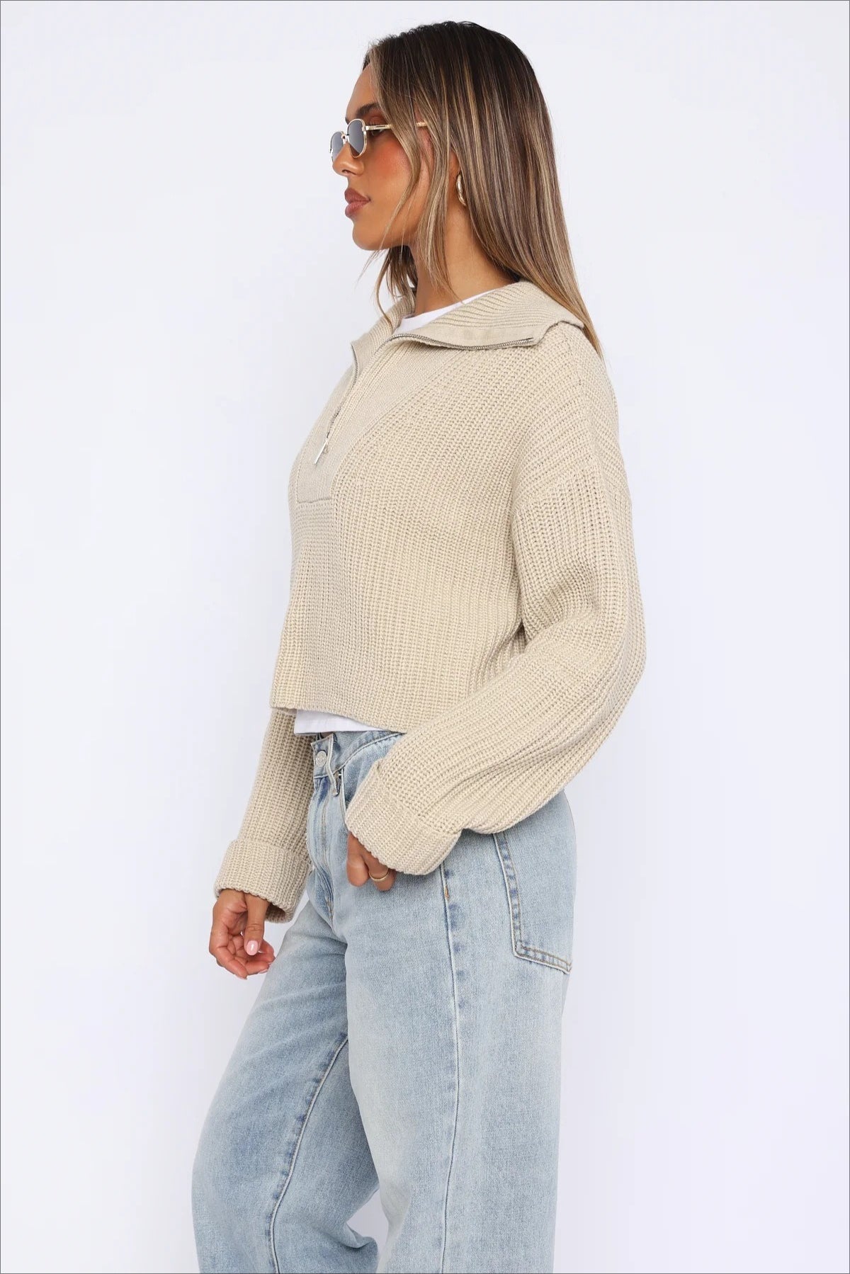 Zip Neck Knit Sweater