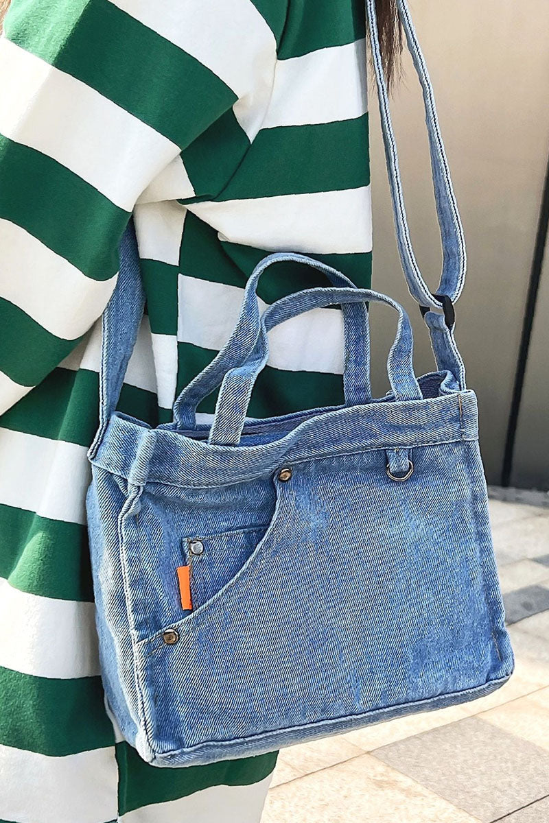 Letter Detail Denim Square Bag - Fashionpara