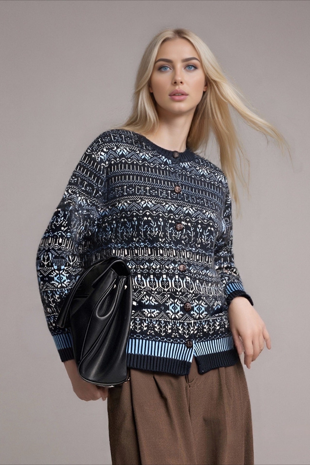 Colorblock Fair Isle Jacquard Knit Cardigan for Elegance