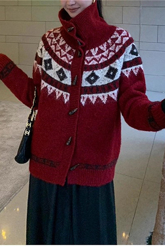 PrincessAce Retro Jacquard Collar Loose Knit Cardigan