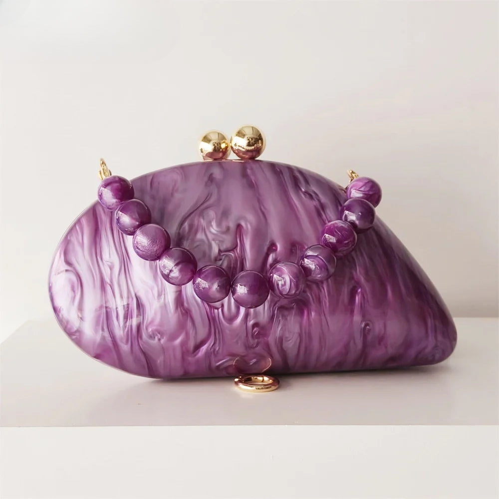 Oval Purple Shell Acrylic Clutch Bag Crossbody