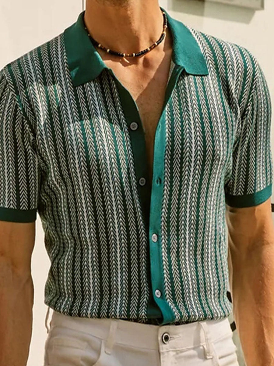 Uniqshe Striped Jacquard Business Polo Sweater for Men