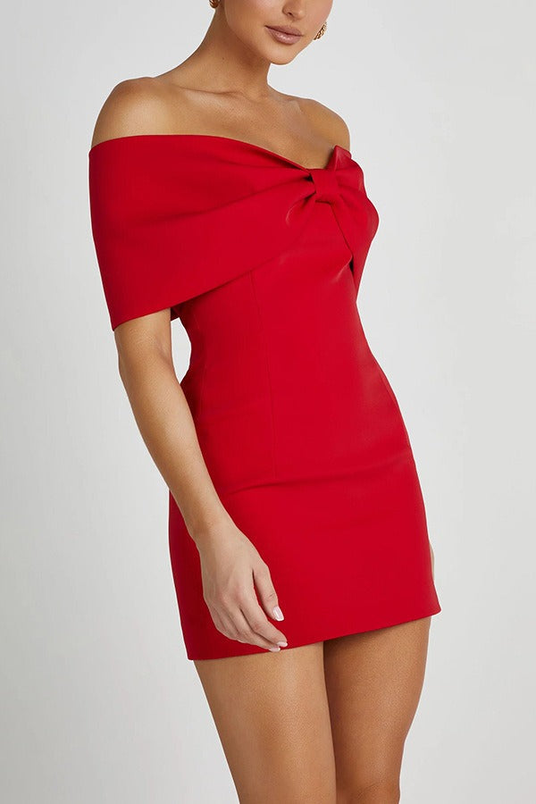Off Shoulder Bow Detail Bodycon Cocktail Mini Dress - View 8