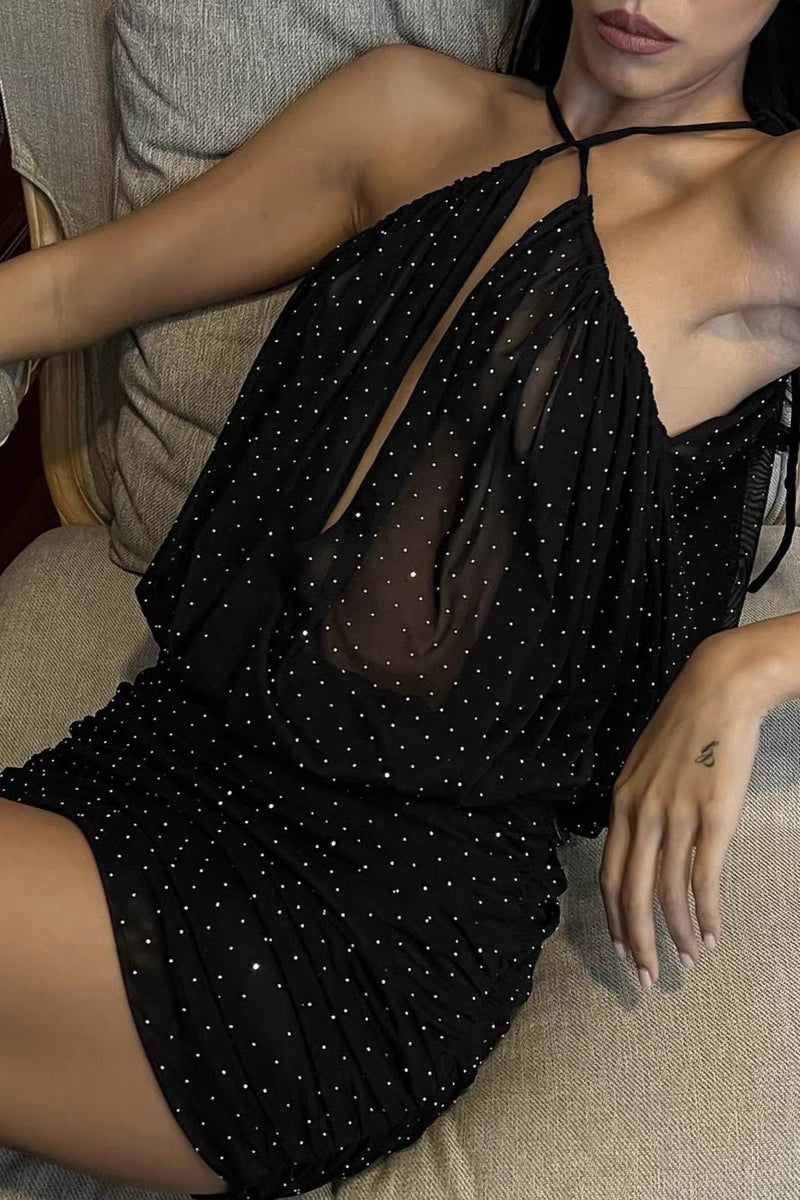 Halter-Neck Ruched Mini Dress