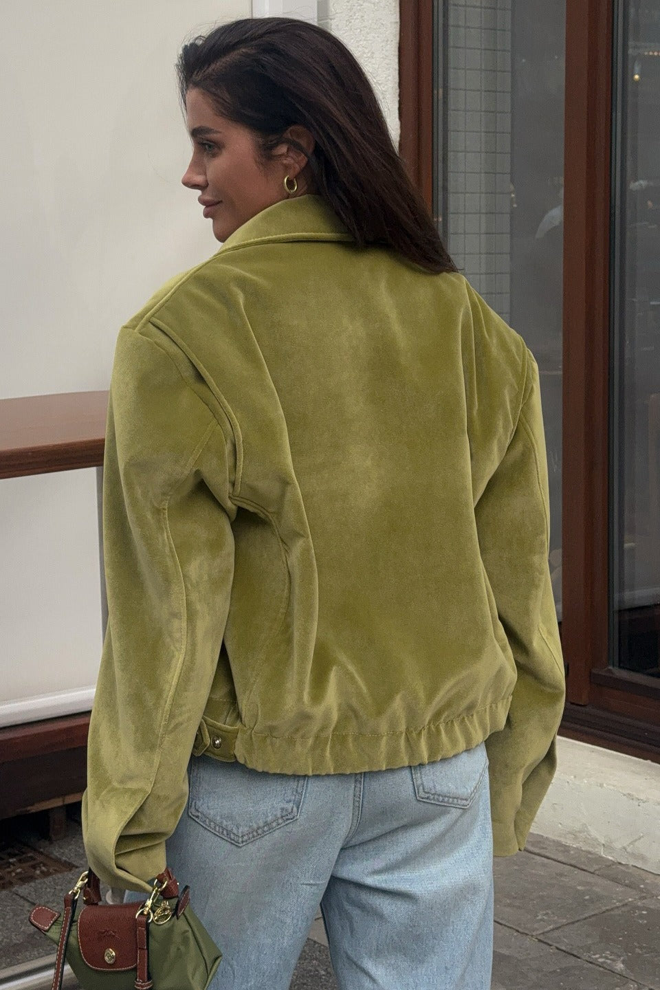 Solid Velour Collared Jacket