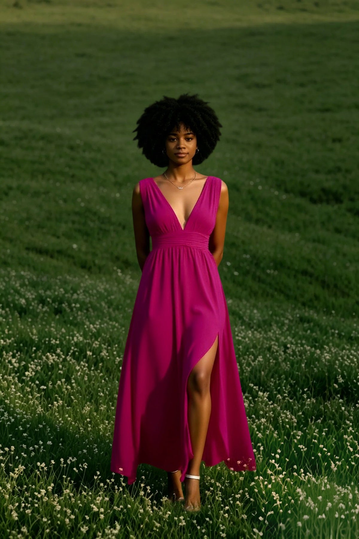 Chiffon Deep V-Neck Sleeveless Slit Maxi Dress