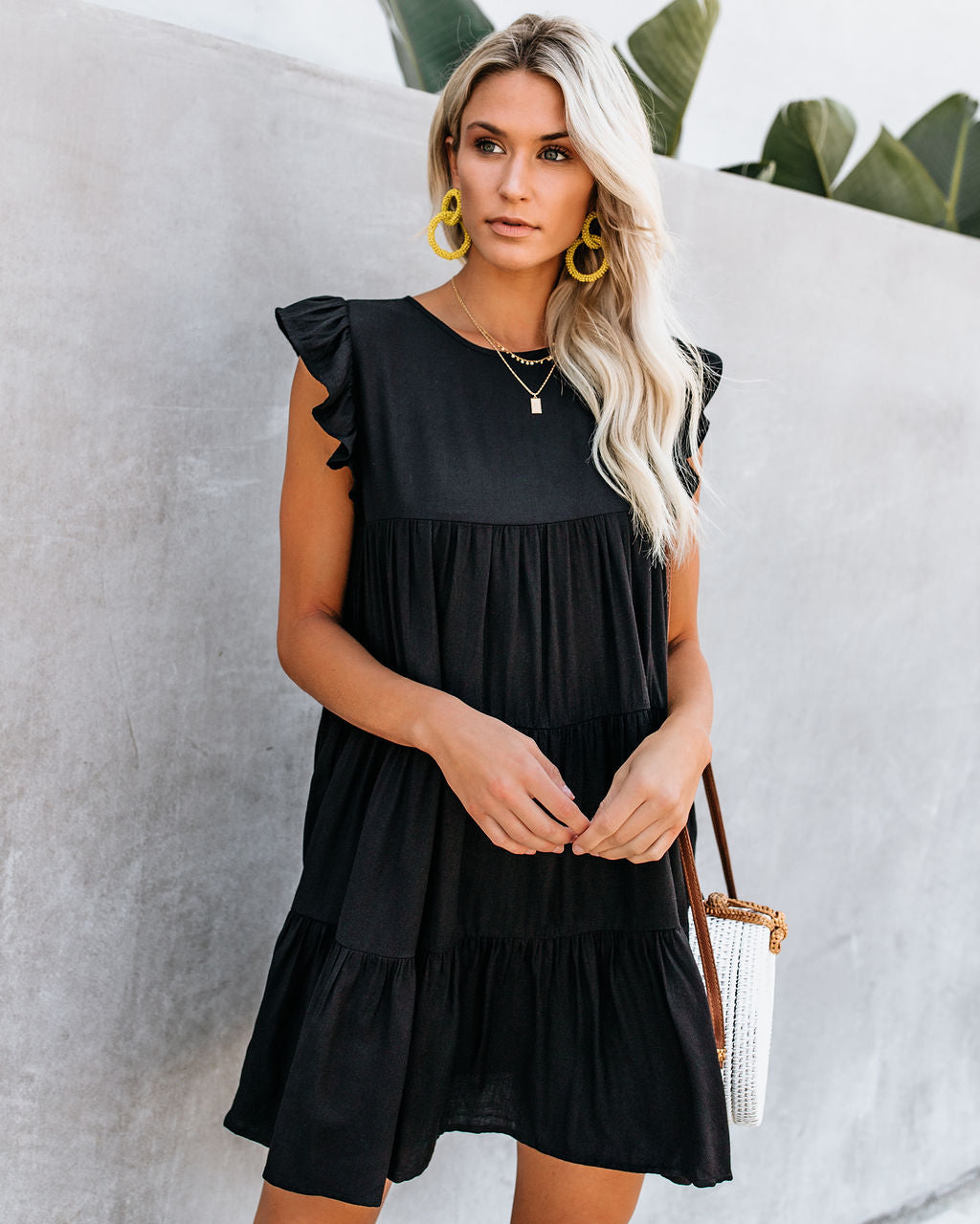 Ruffle Cap Sleeve Tiered Babydoll Mini Dress