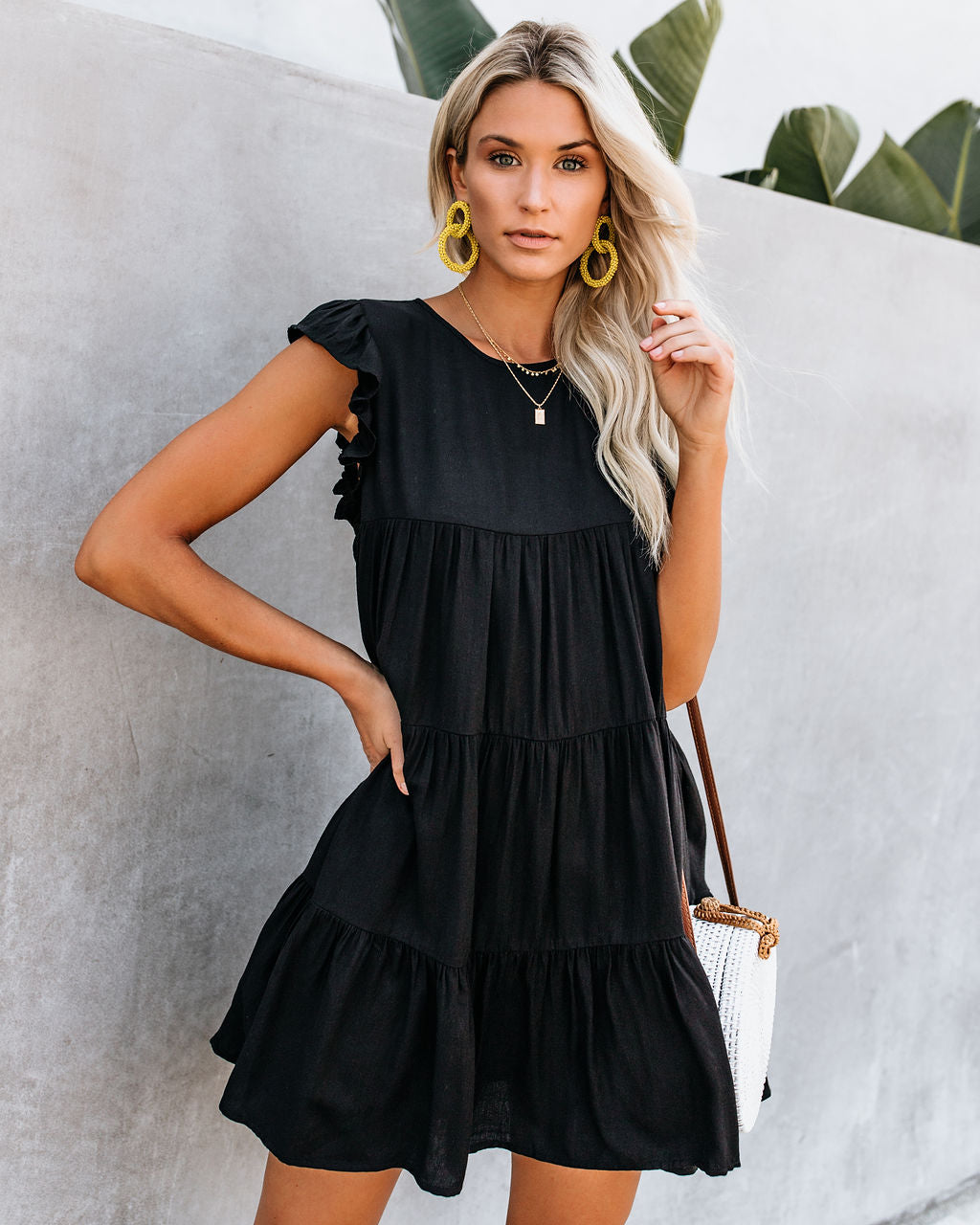 Ruffle Cap Sleeve Tiered Babydoll Mini Dress