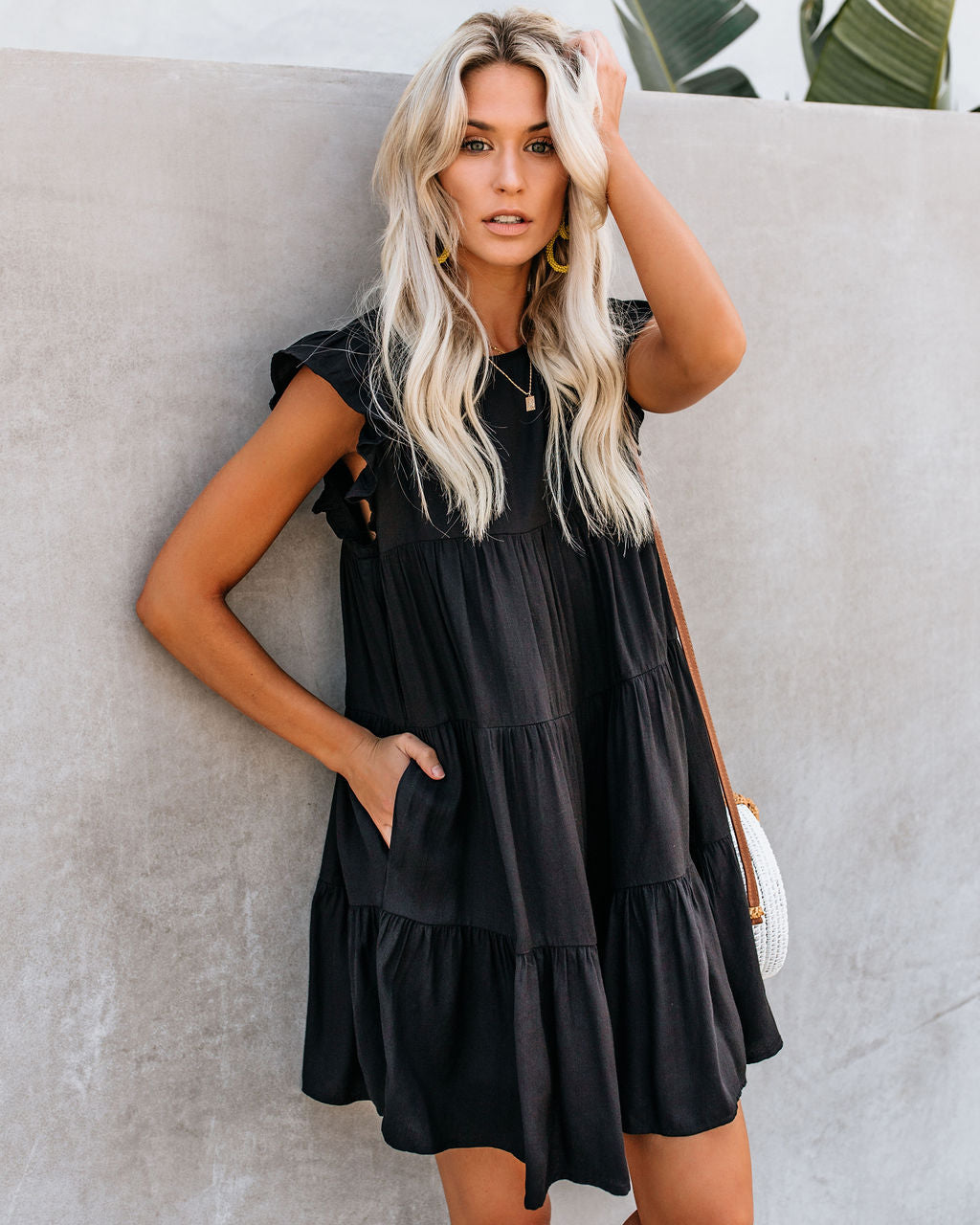 Ruffle Cap Sleeve Tiered Babydoll Mini Dress