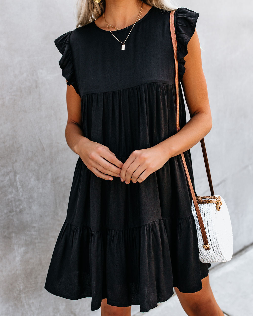 Ruffle Cap Sleeve Tiered Babydoll Mini Dress