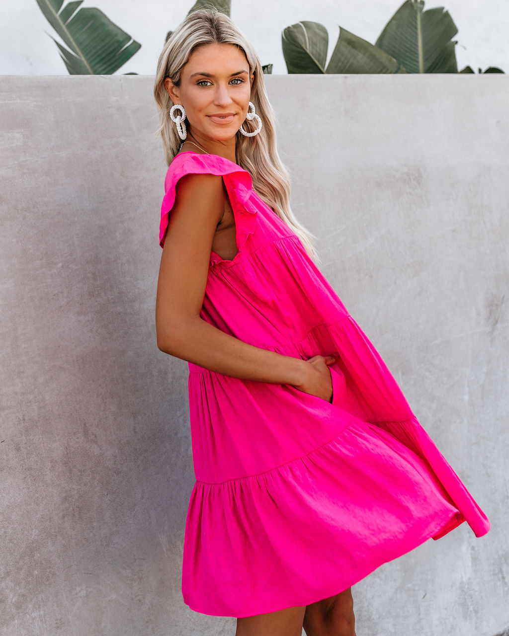 Ruffle Cap Sleeve Tiered Babydoll Mini Dress
