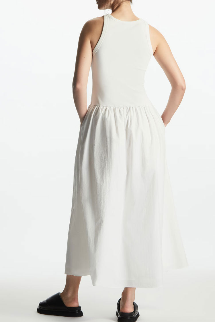 Easy Chic Crew Neck Sleeveless Summer Maxi Sundress - White Fashionpara