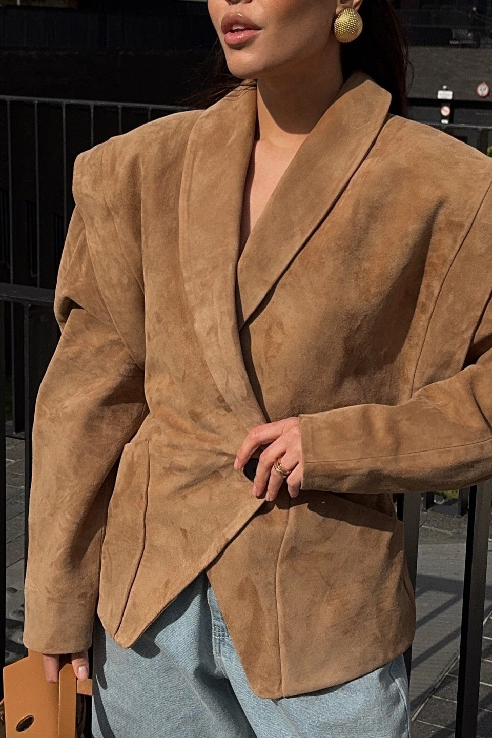 Elegant Suede Look Padded Blazer Coat for Stylish Comfort