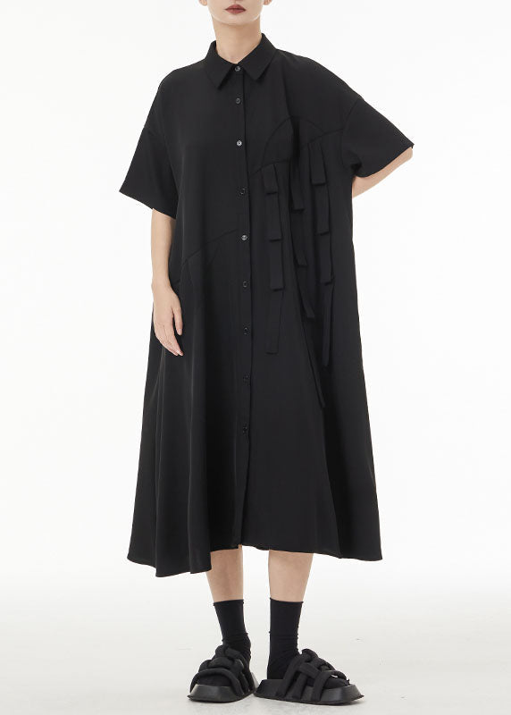 Oversized Button Front Strap Detail Short Sleeve Shirt Midi Dress